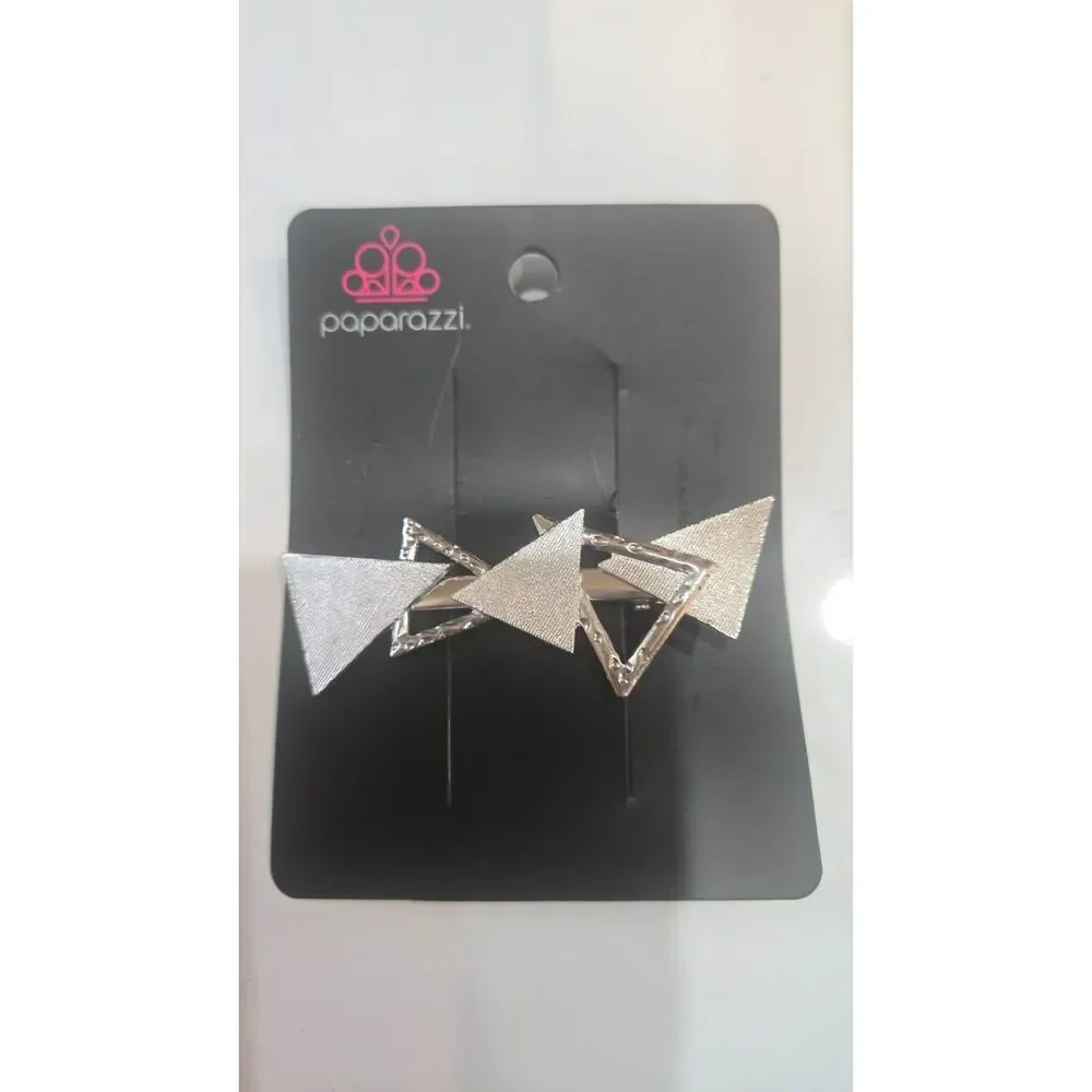 Paparazzi hair clip  Know all the triangles silver NWT